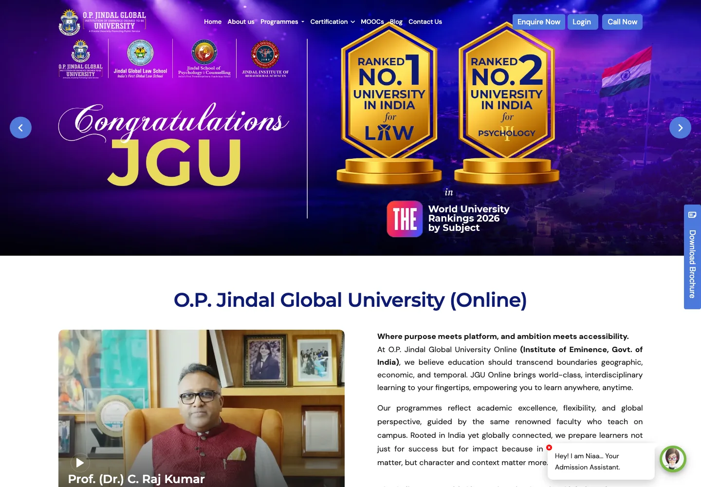 The JGU Online website homepage