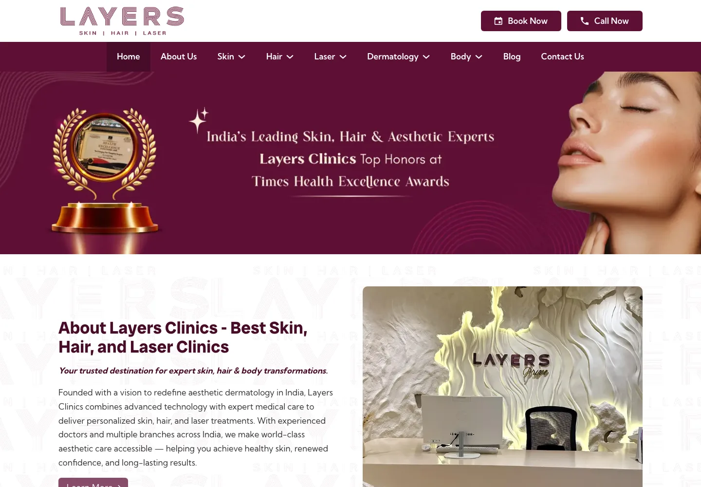 The Layers Clinics website homepage