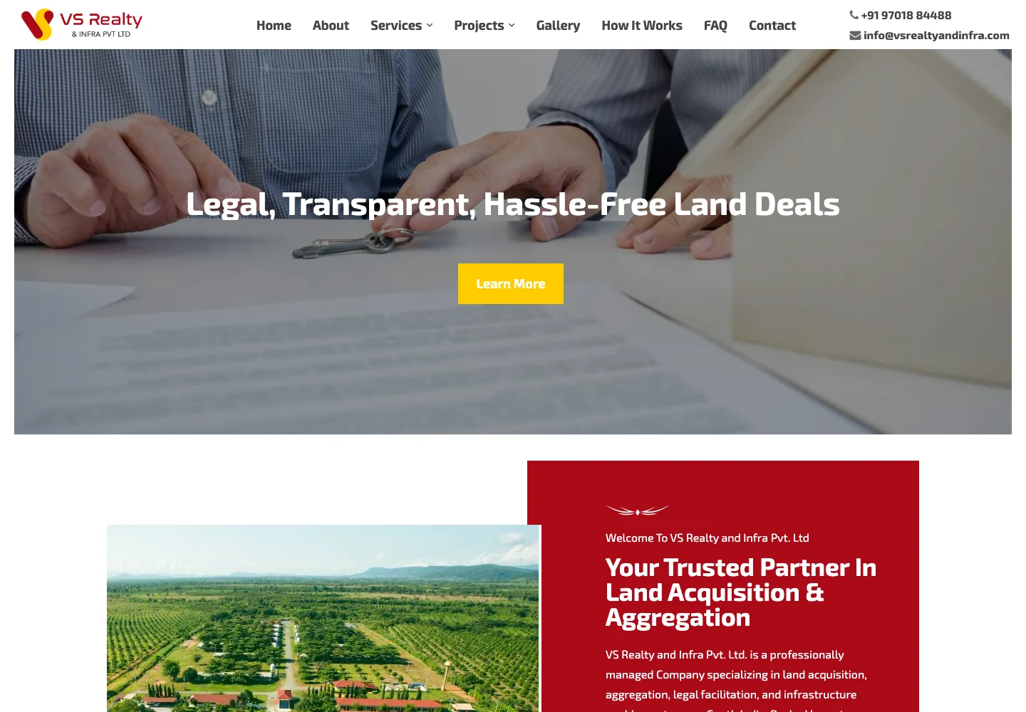 The VS Realty & Infra website homepage